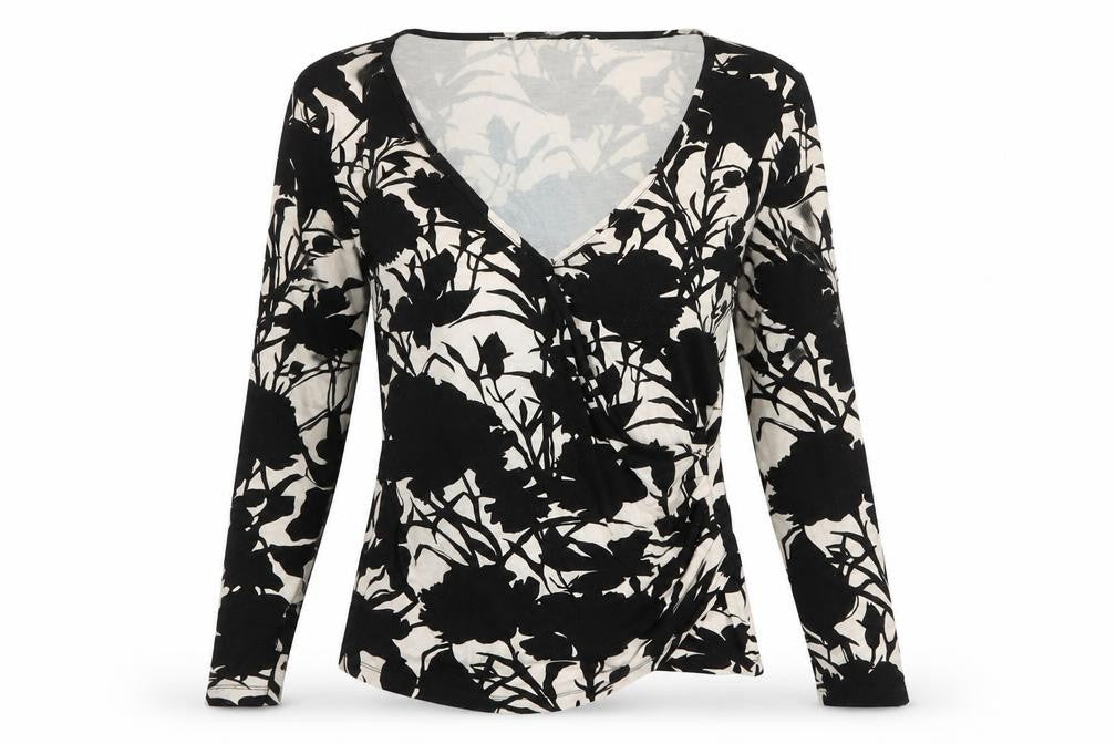 Front view of Phase Eight Women's Black Floral Wrap Blouse, size 12
