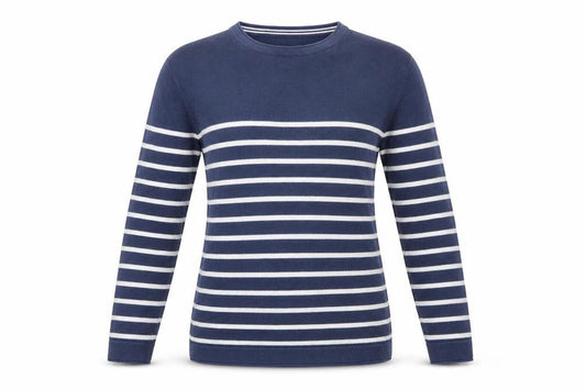 Front view of Springfield Women's Blue Striped Cotton jumper S