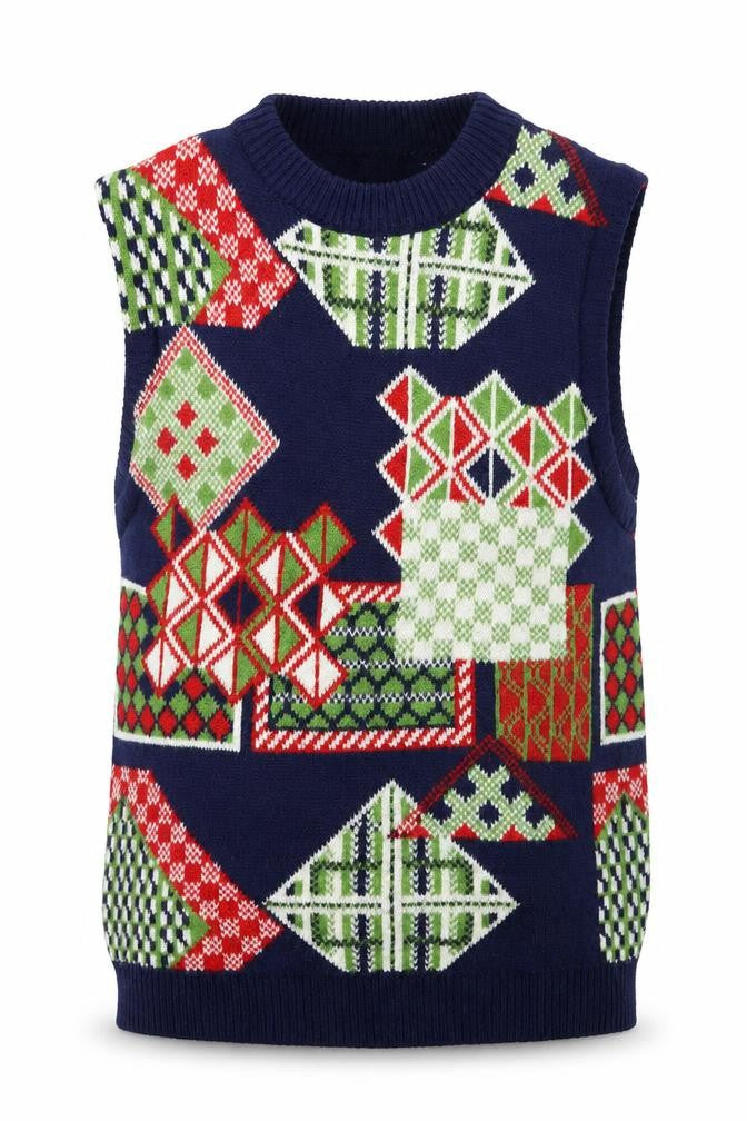 Front view of Vintage XS unisex geometric knit vest