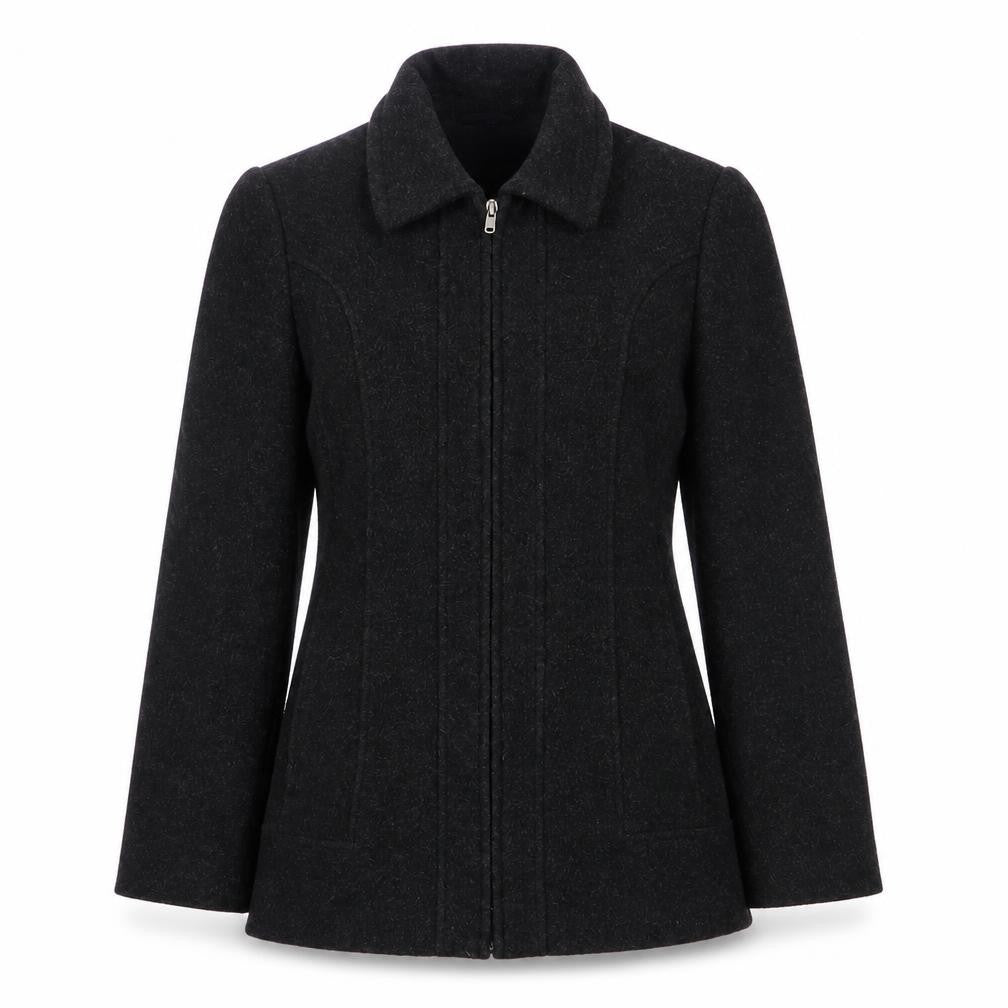 Front view of Klass Collection Women's Black Wool Coat, size 10