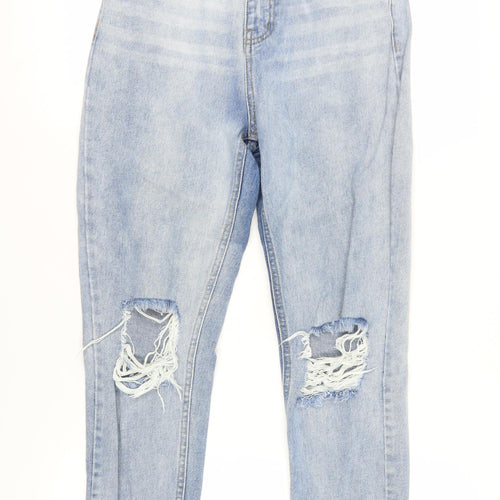 Boohoo Women's Light Blue Distressed Mom Jeans Size 6