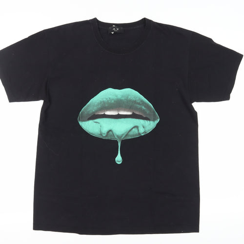 AX Paris Black T-Shirt, Unisex, Size S, Crew Neck