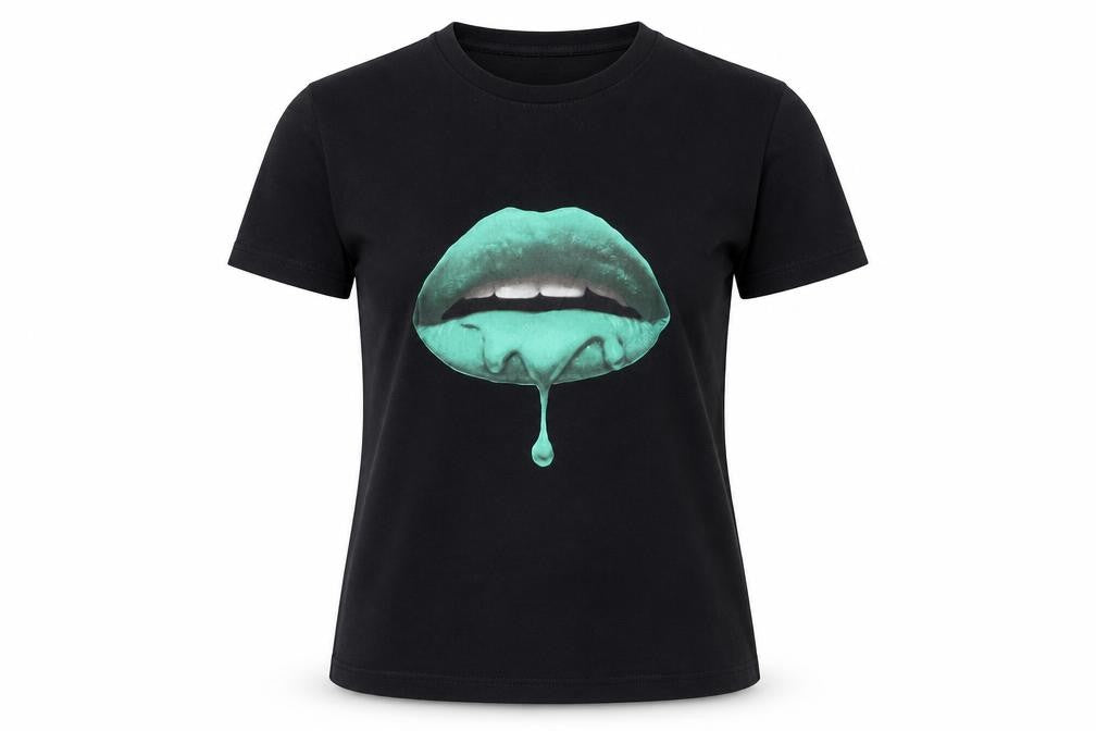 Front view of AX Paris Black T-Shirt, unisex, size S, crew neck