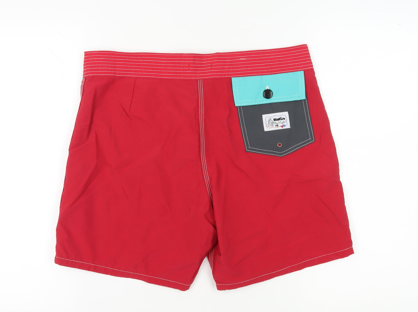 Katin Men's Red Nylon Drawstring Shorts, Size 34, Summer Casual
