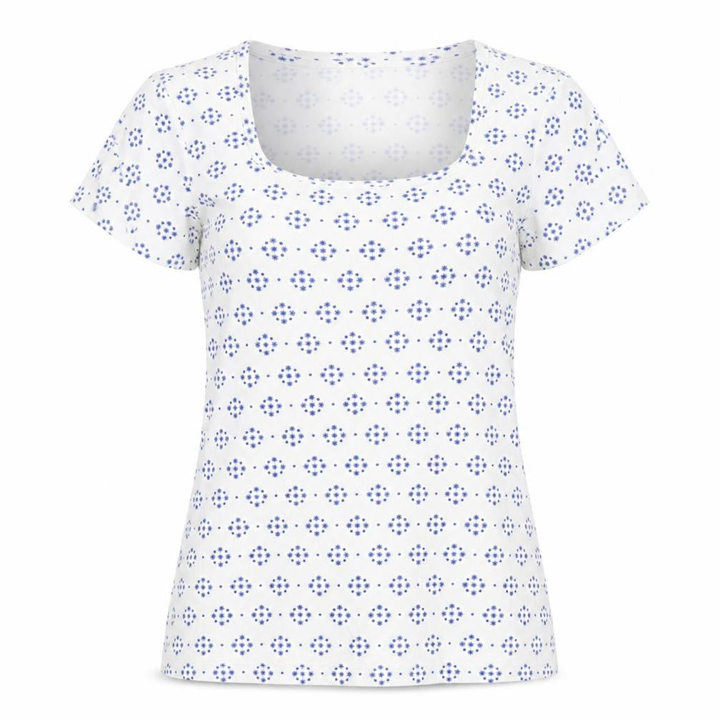 Front view of M&Co Women's White Geometric T-Shirt, size 12