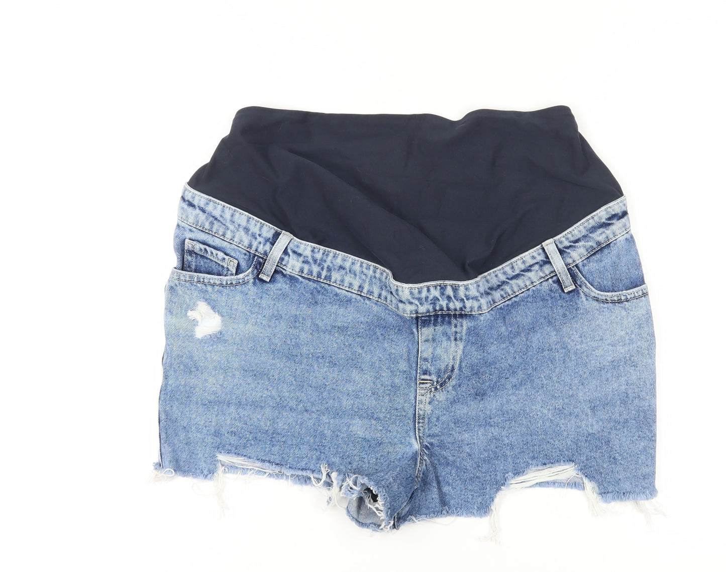 New Look Maternity Cut-Off Shorts, Blue, Size 14