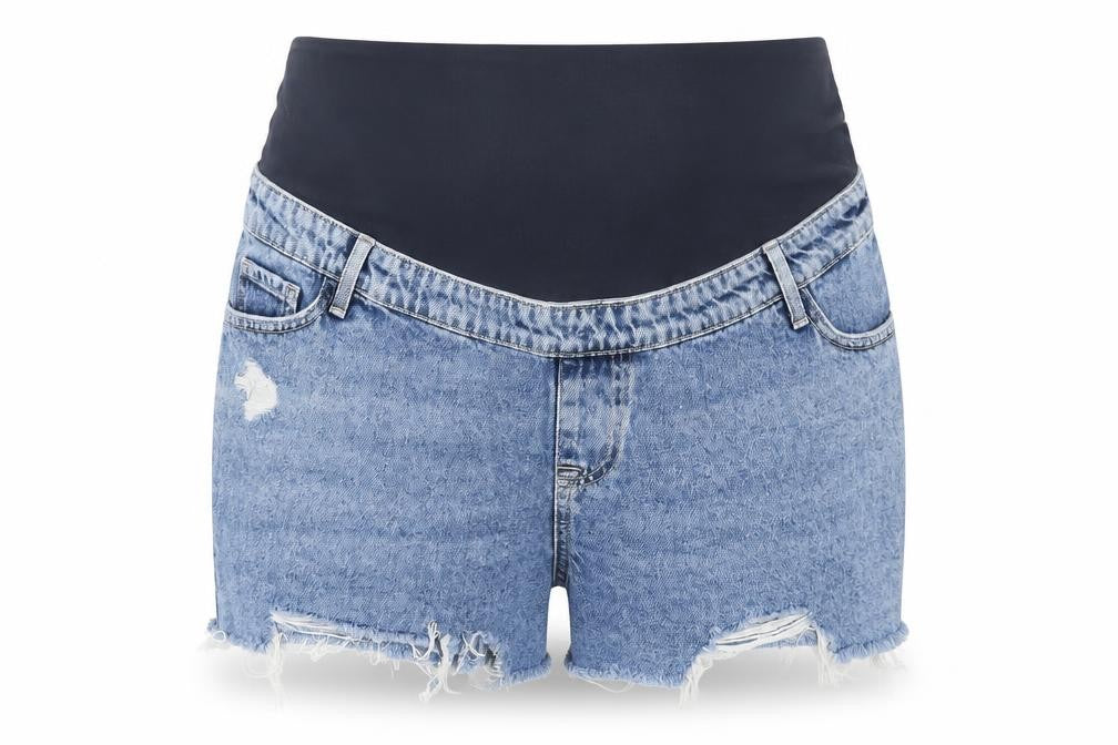 Front view of New Look Maternity Cut-Off Shorts, Blue, size 14