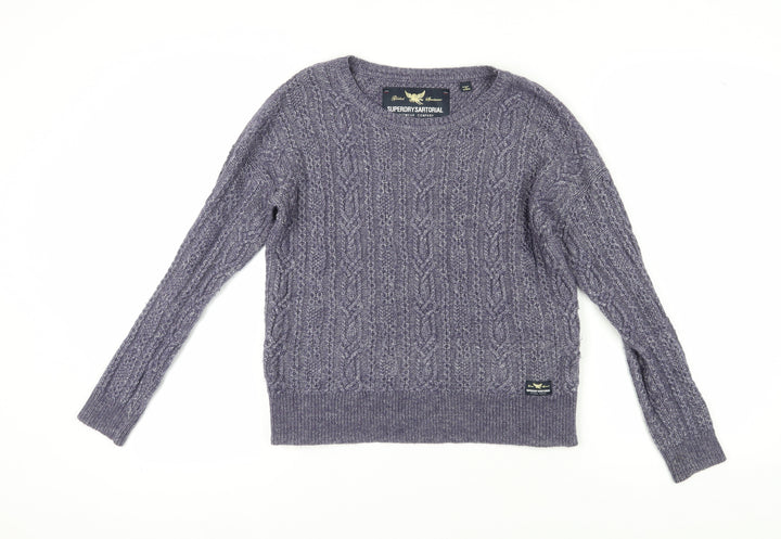 Superdry Women's Grey Pullover Jumper, Size S, Cable-Knit
