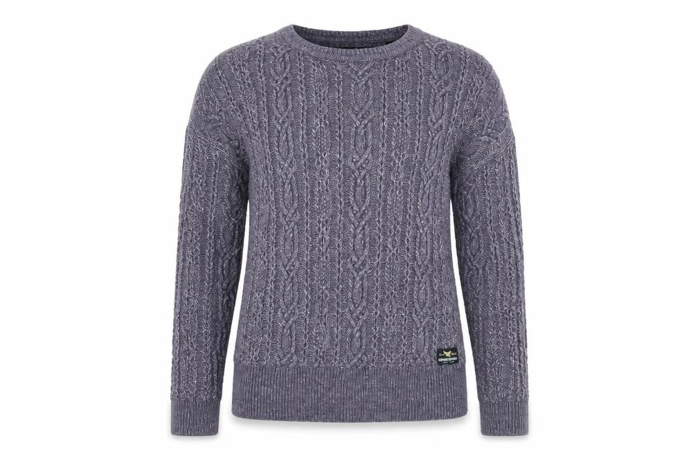 Front view of Superdry Women's Grey jumper, size S, Cable-Knit