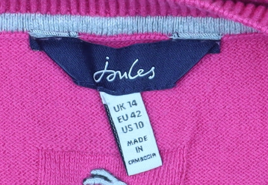 Joules Women's Pink Pullover Jumper Crew Neck Size 14