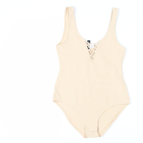 H&M Women’s Beige Bodysuit, Size S, Stretchy Jersey