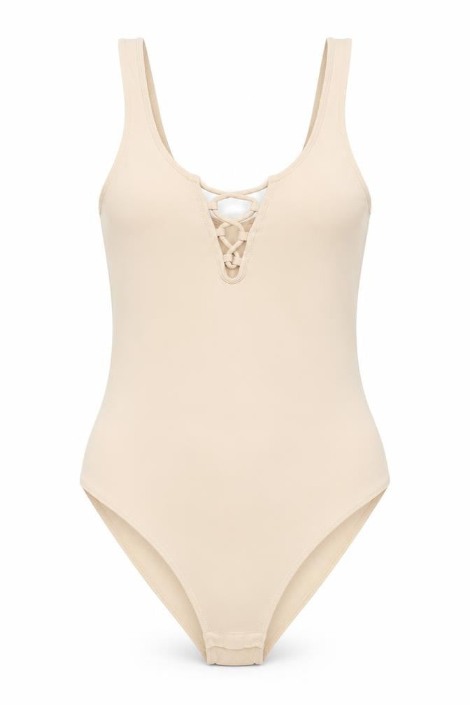 H&M Women’s Beige Bodysuit, Size S, Stretchy Jersey