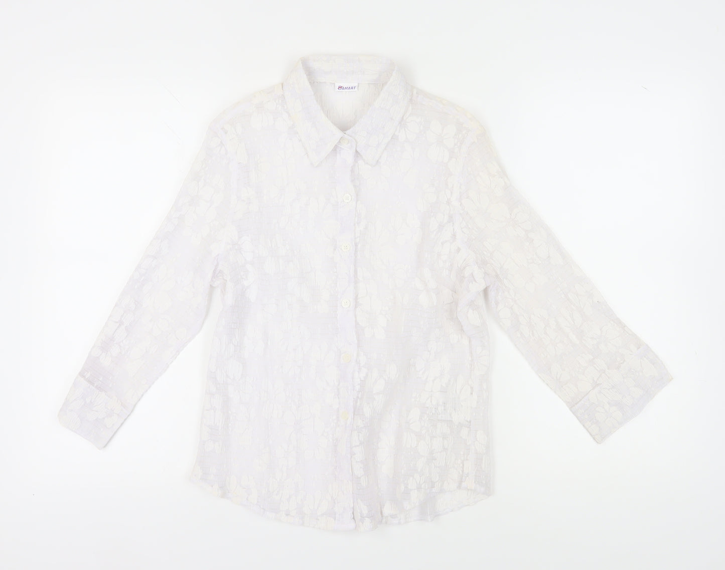 Damart Women's White Button-Up Shirt UK 16 Collared
