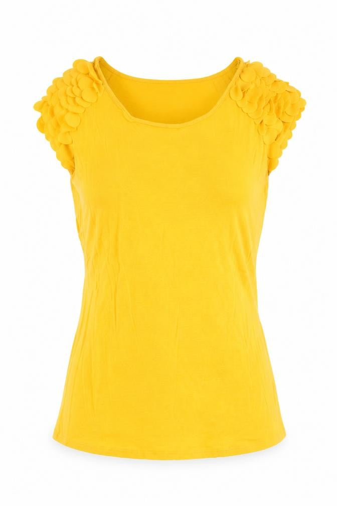 Front view of Ted Baker Women's Yellow XS Ruffle Sleeve Blouse