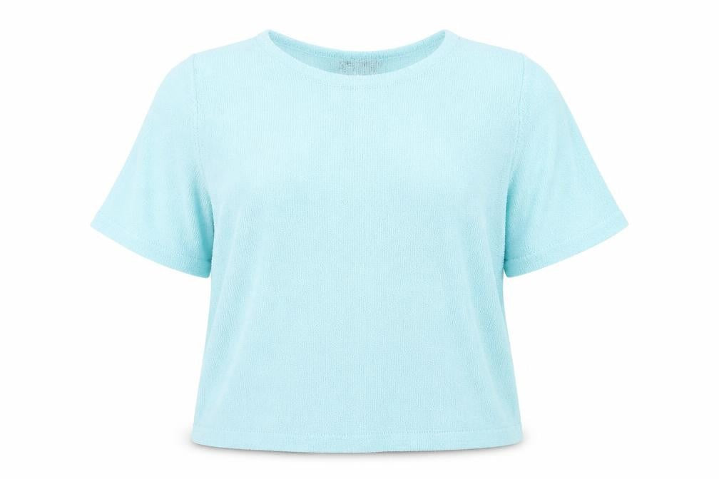 Front view of Honor Millburn Women's Blue Plus V-Neck Crochet Blouse