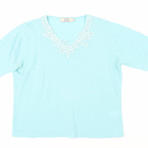 Honor Millburn Women's Blue Plus V-Neck Crochet Blouse