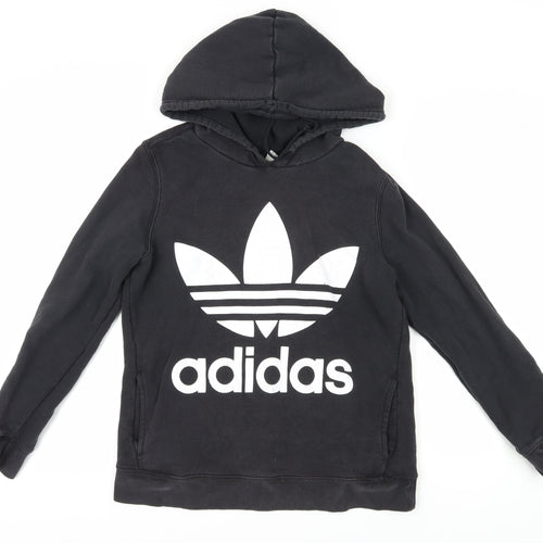 Adidas Unisex Black Pullover Hoodie, Size 12, Sporty Logo