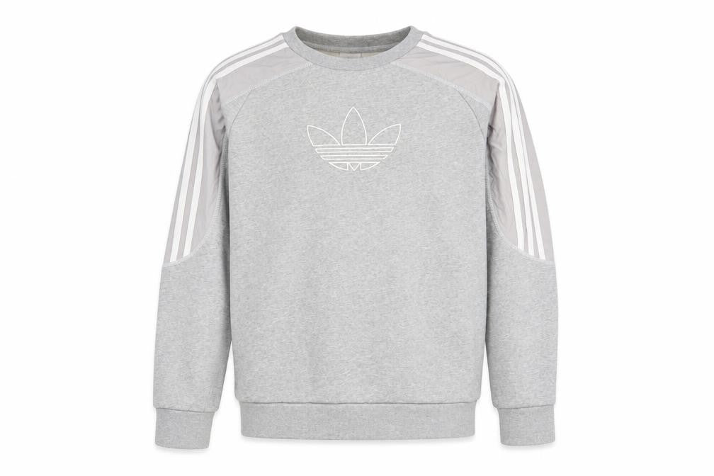Front view of Adidas boys’ grey pullover sweatshirt, logo, age 13-14