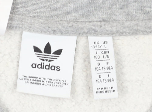 Adidas Boys Grey Pullover Sweatshirt, Logo, Age 13-14