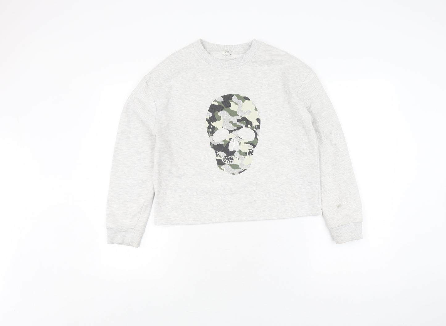 River Island Girls Grey Camouflage Skull Sweatshirt 11-12 Years