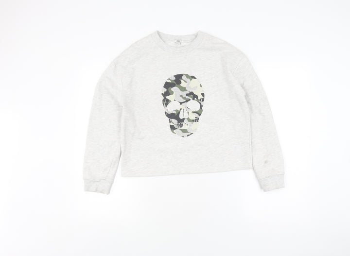 River Island Girls Grey Camouflage Skull Sweatshirt 11-12 Years