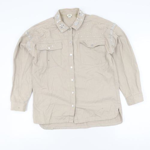 River Island Teens Beige Embroidered Button-Up Shirt