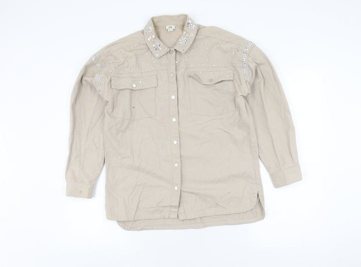 River Island Teens Beige Embroidered Button-Up Shirt