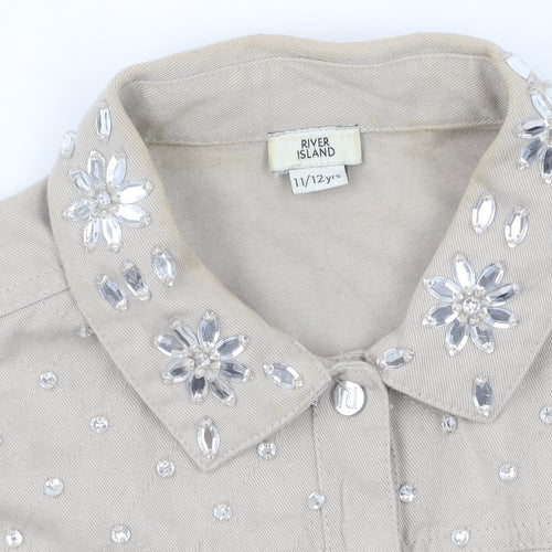 River Island Teens Beige Embroidered Button-Up Shirt