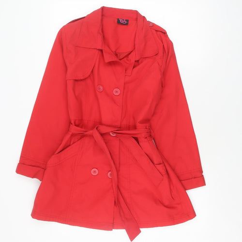 JS Women's Red Trench Coat Size 10, Belted Classic Style