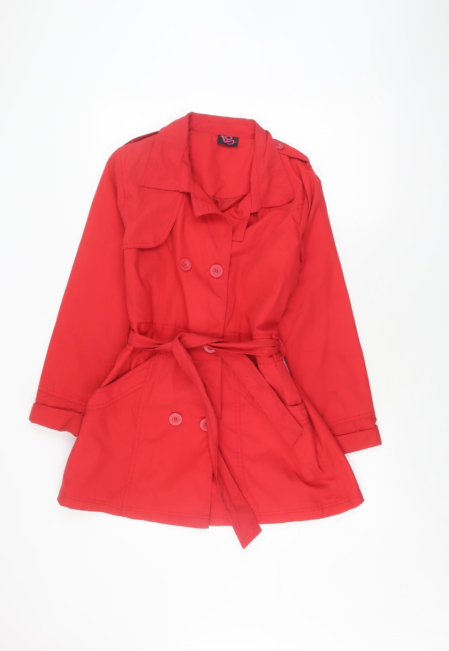JS Women's Red Trench Coat Size 10, Belted Classic Style
