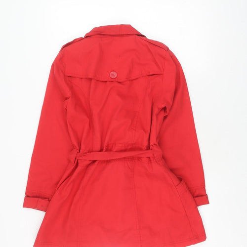 JS Women's Red Trench Coat Size 10, Belted Classic Style