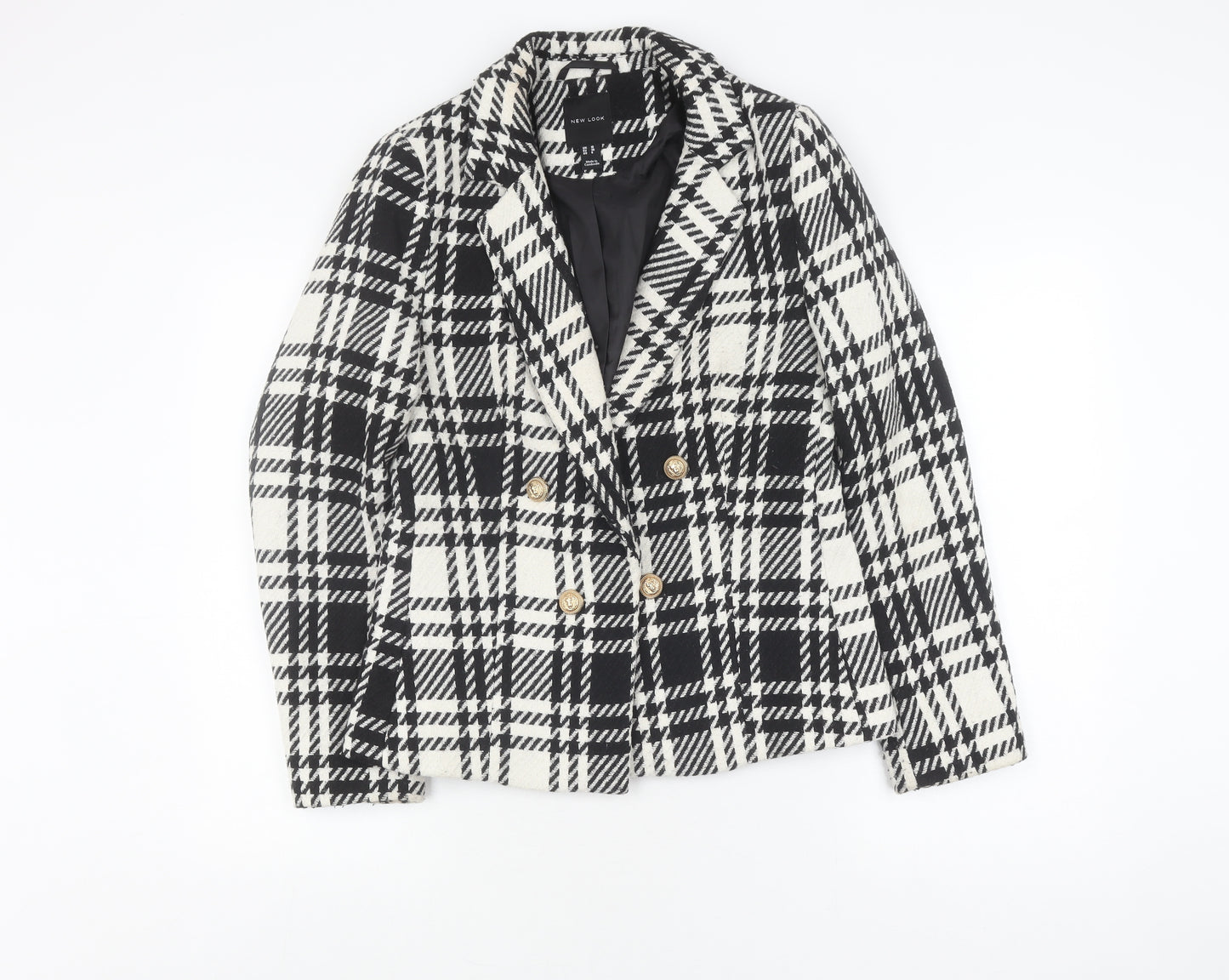 New Look Women's Black Check Blazer Size 10 Lined