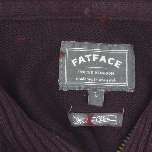 FatFace Men's Purple Full Zip Wool Jumper, Size L