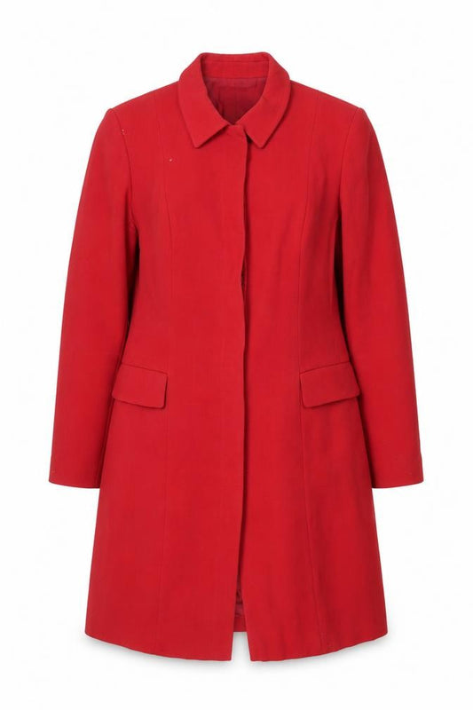 Front view of Episode Women's Red Wool Long Coat, size 14