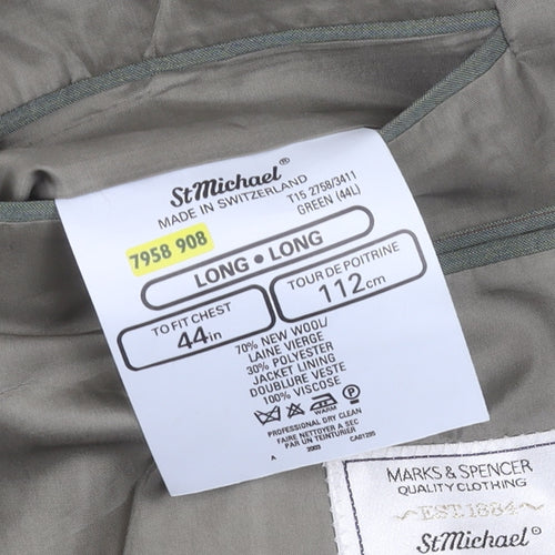 Marks and Spencer Men's Green Striped Suit Size 44/40