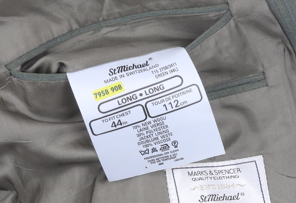 Marks and Spencer Men's Green Striped Suit Size 44/40