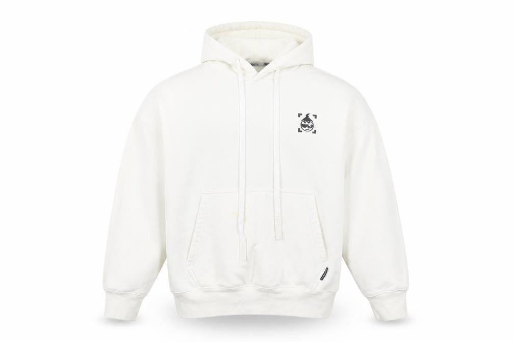 Front view of Tomato Papa Men's White Hoodie L Pullover Anime Graphic