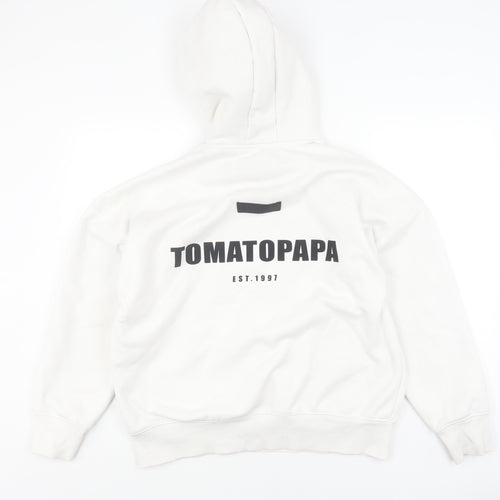Tomato Papa Men's White Hoodie L Pullover Anime Graphic