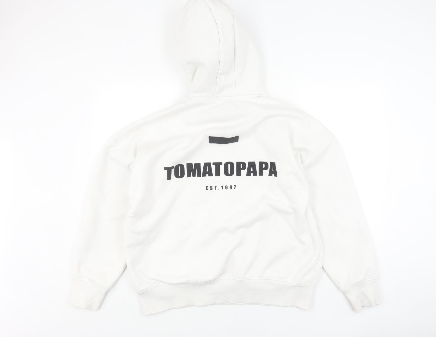 Tomato Papa Men's White Hoodie L Pullover Anime Graphic
