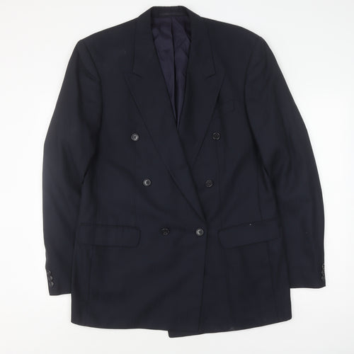 Baumler Men's Black Double Breasted Striped Tweed Suit Jacket Size 42.5