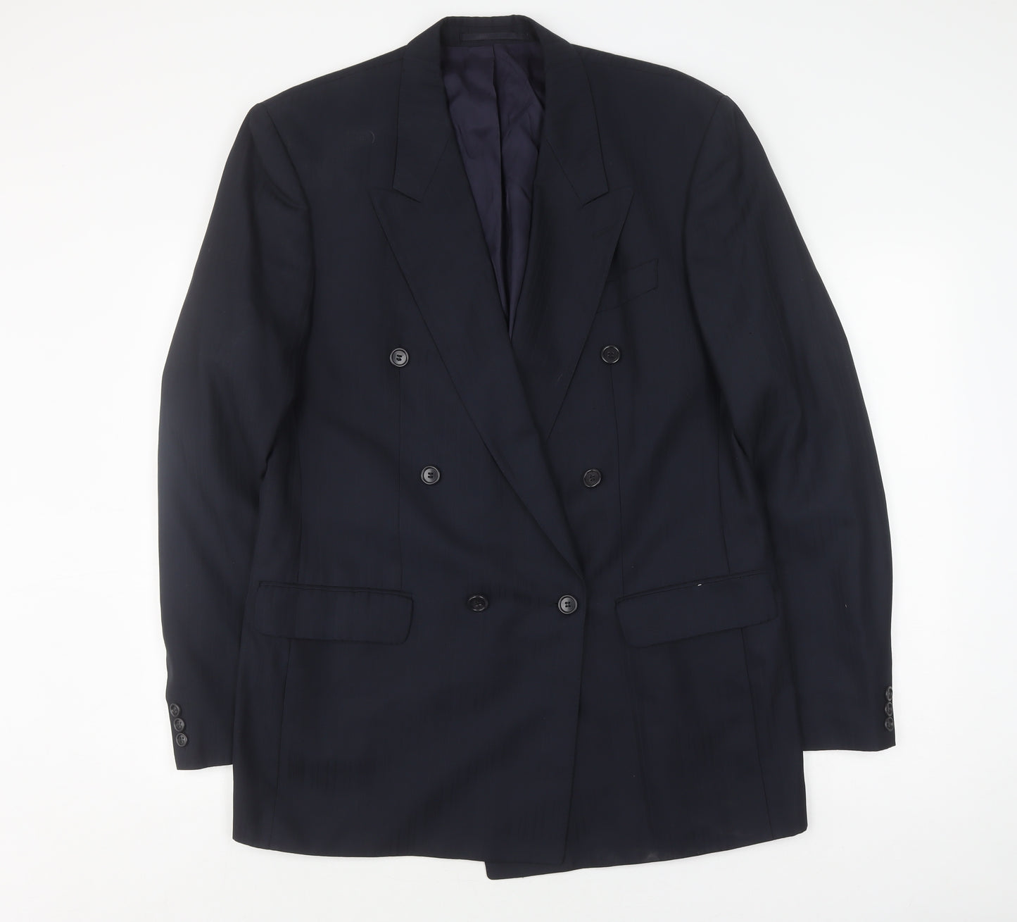 Baumler Men's Black Double Breasted Striped Tweed Suit Jacket Size 42.5