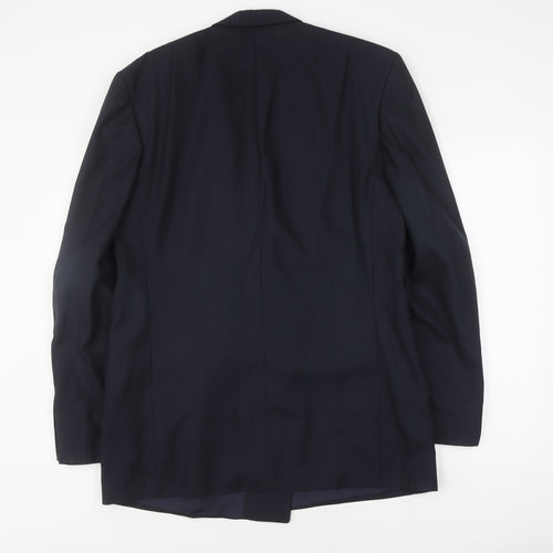 Baumler Men's Black Double Breasted Striped Tweed Suit Jacket Size 42.5