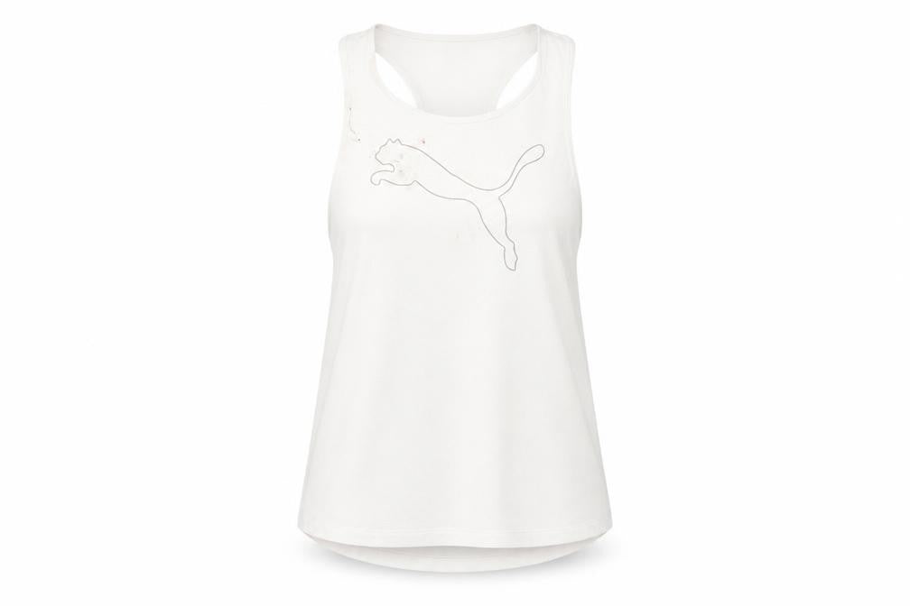 Front view of Puma Women's White Tank Top, size S, - Athletic Fit, Gym Ready