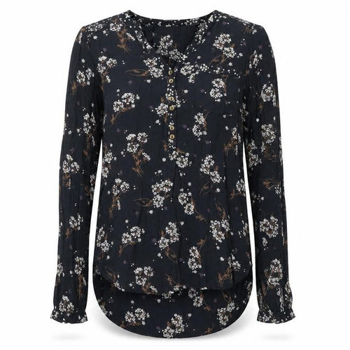 Fat Face Women's Black Floral V-Neck Blouse UK 6