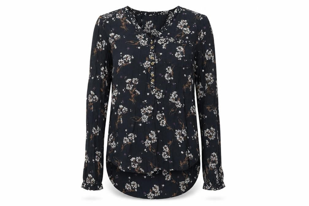 Fat Face Women's Black Floral V-Neck Blouse UK 6