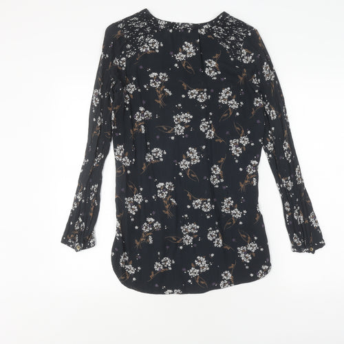Fat Face Women's Black Floral V-Neck Blouse UK 6
