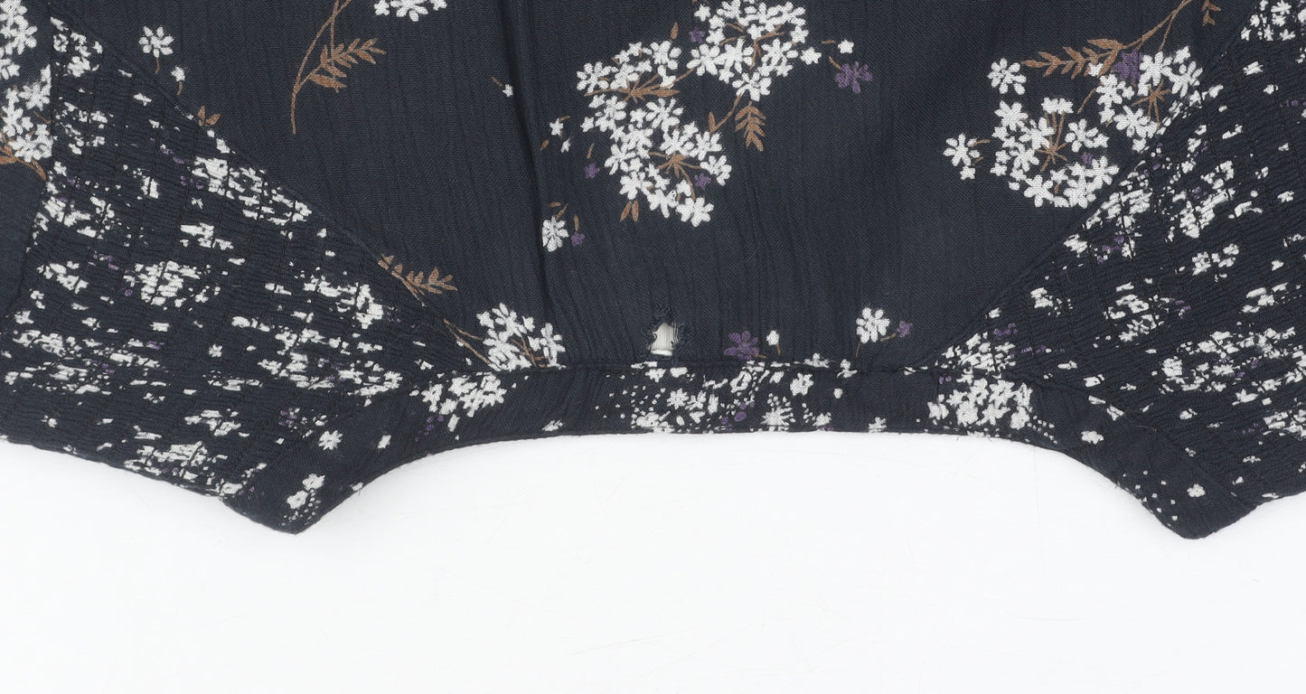 Fat Face Women's Black Floral V-Neck Blouse UK 6