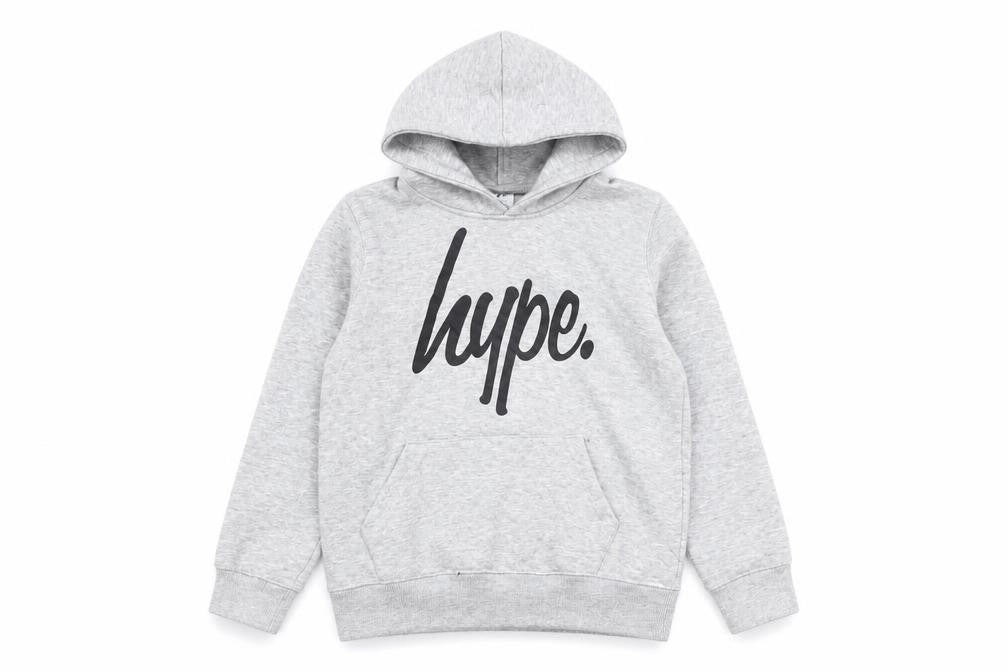 Front view of Hype boys’ grey pullover hoodie 11-12 years - graphic print