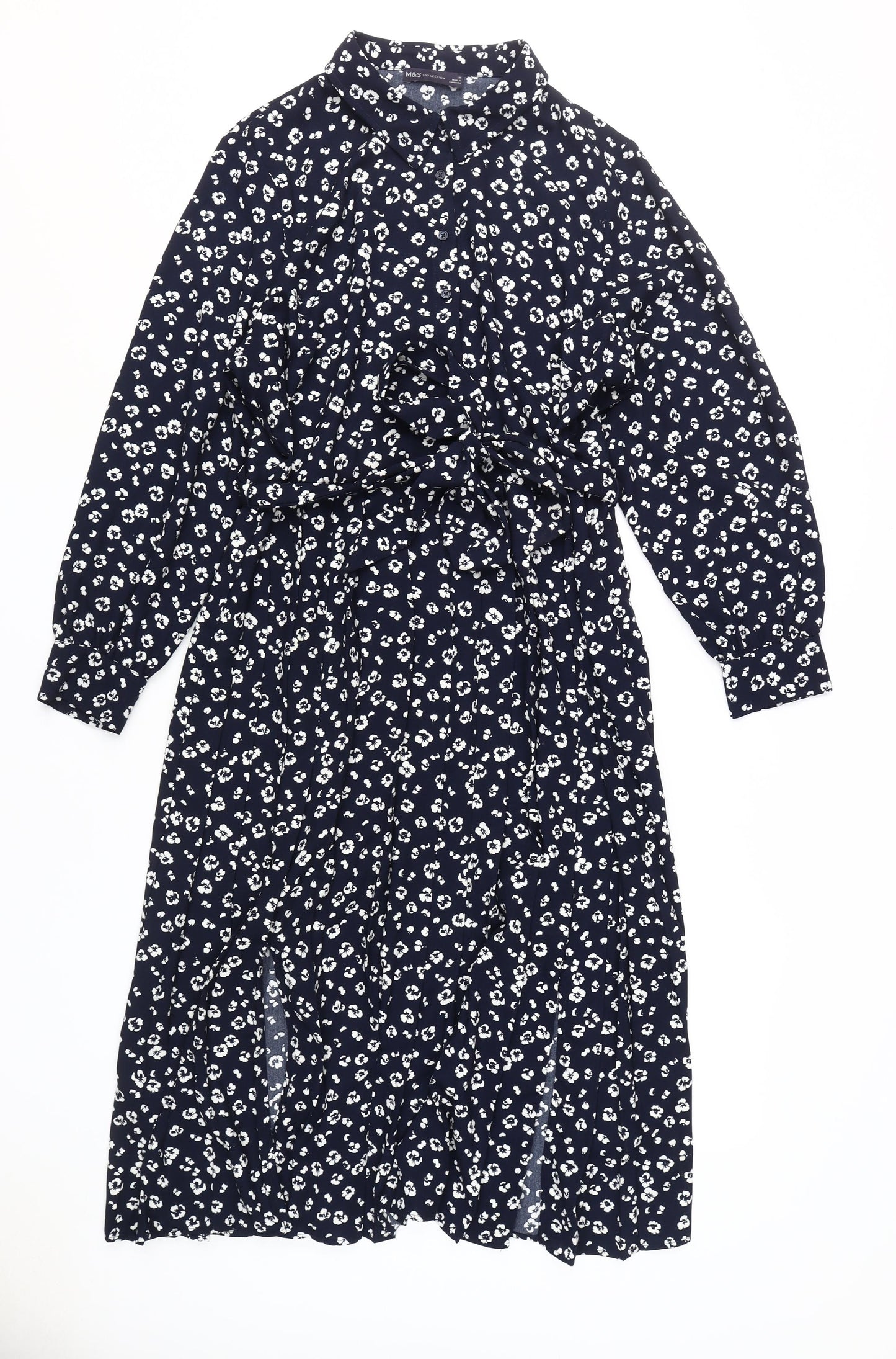 Marks and Spencer Women's Blue Floral Shirt Dress Size 20