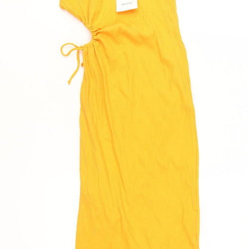 Bershka Women's Yellow Midi Slip Dress - Size S